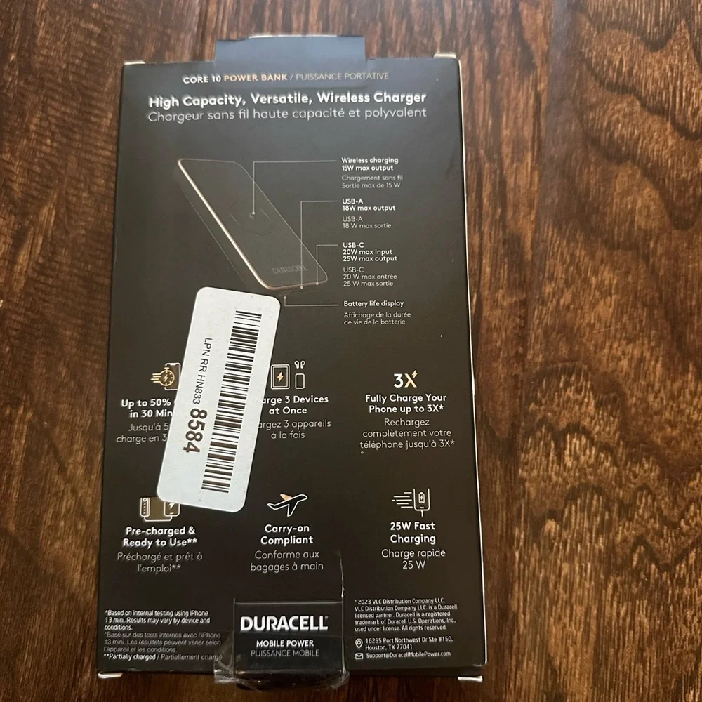 Duracell Portable Power Bank Wireless Multi Port Charger Core 10 10,000mAh